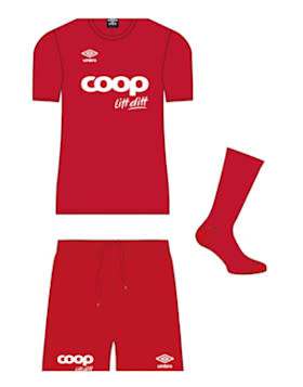Coop draktkampanje - rød skjorte, shorts og sokker