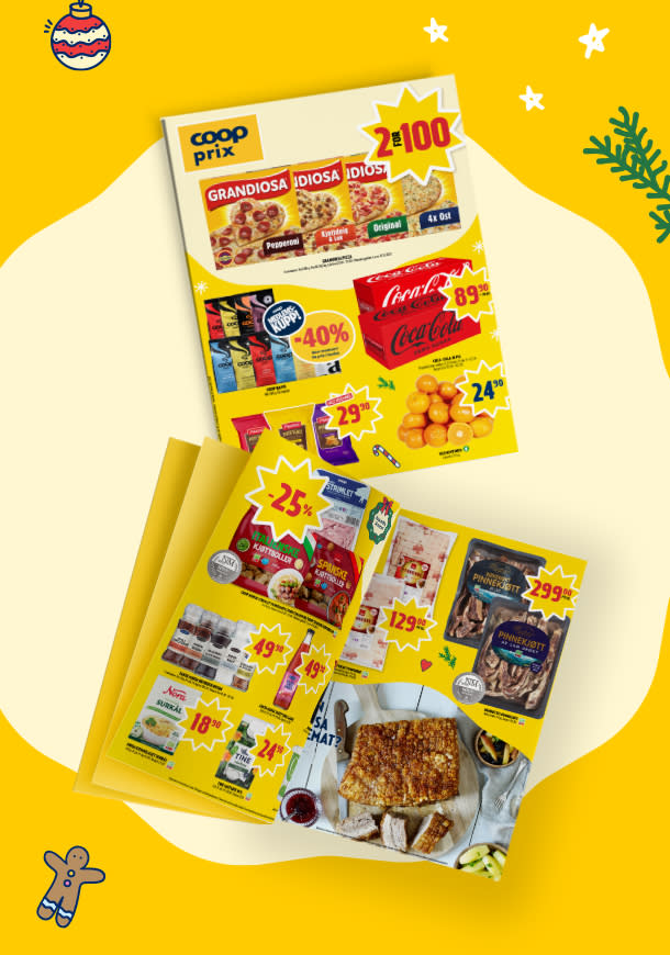 To kundeaviser på gul bakgrunn uke 50