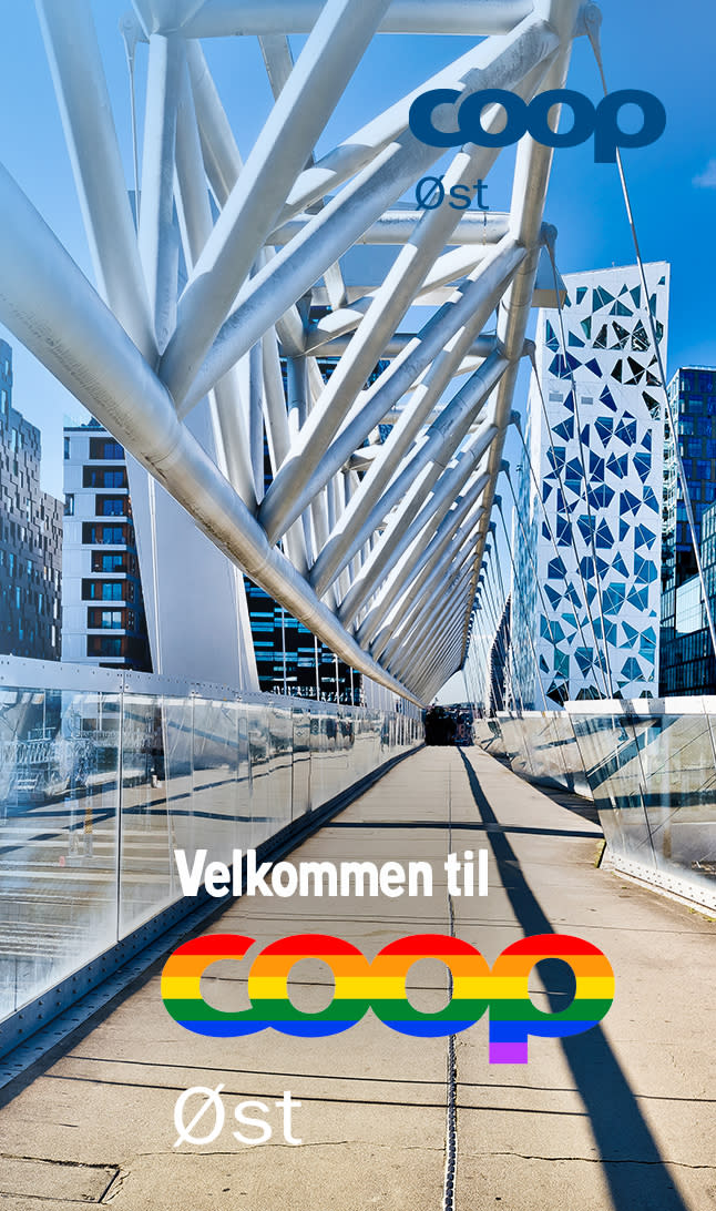 Oslo skyline med velkommen til Coop Øst i tekst