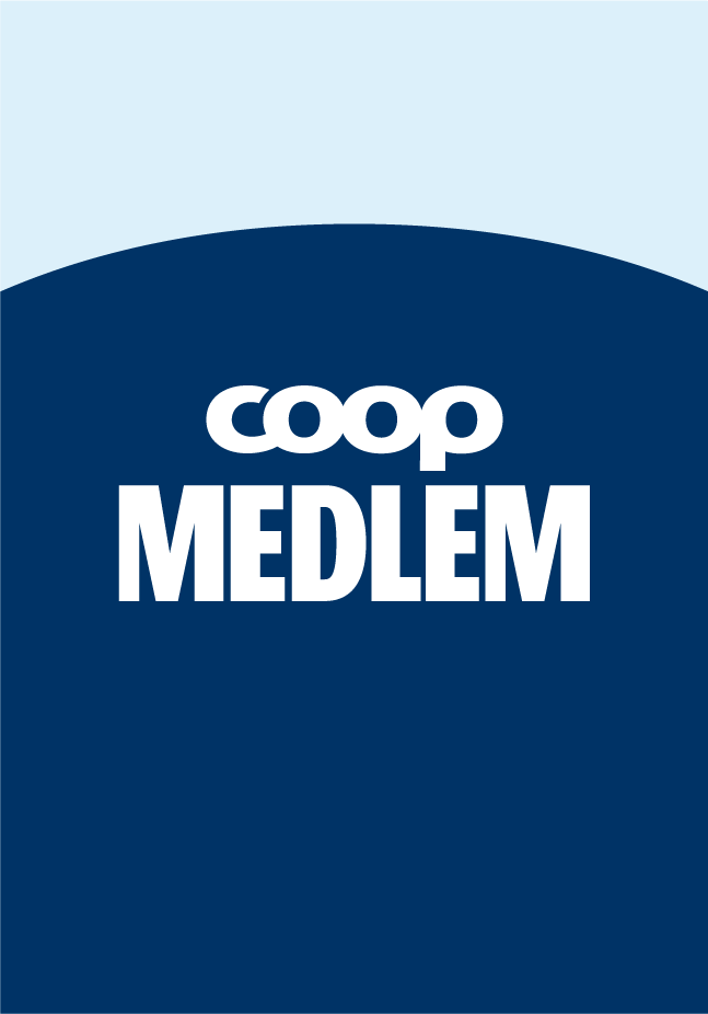 Coop medlem logo på blå bakgrunn med bue