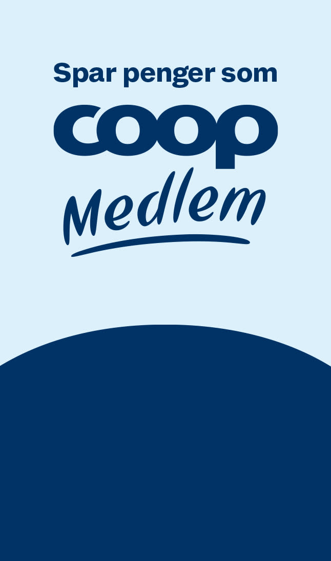 Spar penger som Coop medlem logo på blå bakgrunn