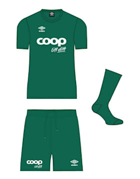 Coop draktkampanje - grønn skjorte, shorts og sokker