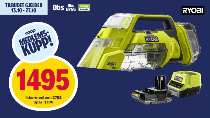 Ryobi RDC18-1C20G Swift Clean flekkrenser m/batteri