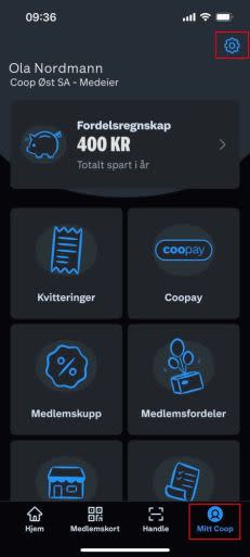 Trykk på Mitt Coop i Coop-appen