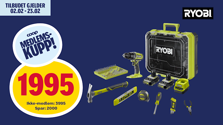 Ryobi ONE+ RDD18-2C20TAH borskrutekker kit m/2 batterier