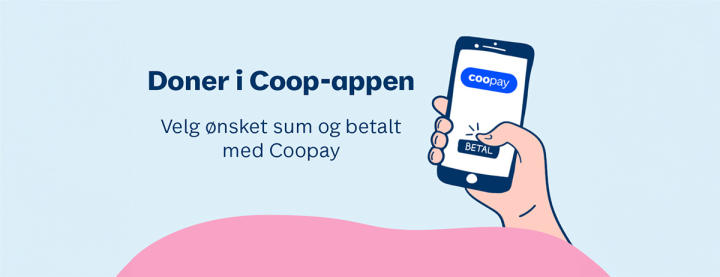 Illustrasjon med info om å donere til rosa sløyfe i Coop appen